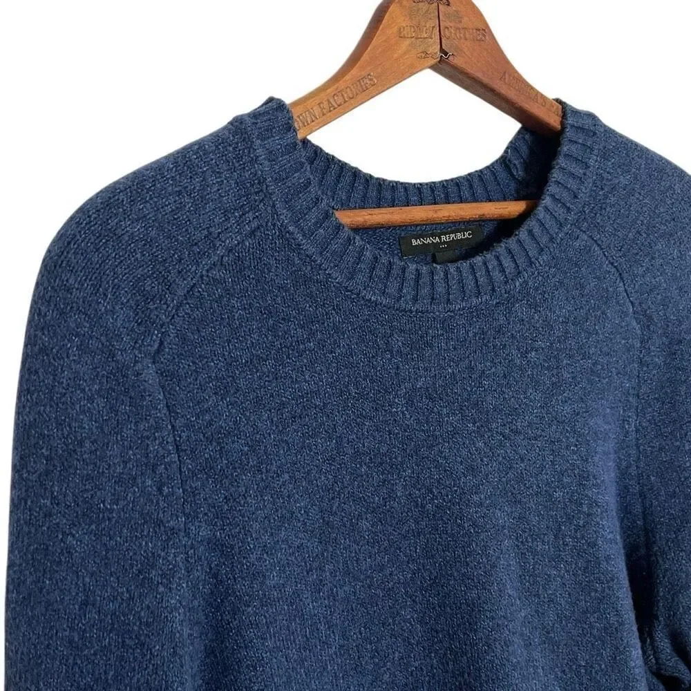 Banana Republic Cotton Blend Knit Crew Neck Pullover Sweater Navy Blue Sz Medium